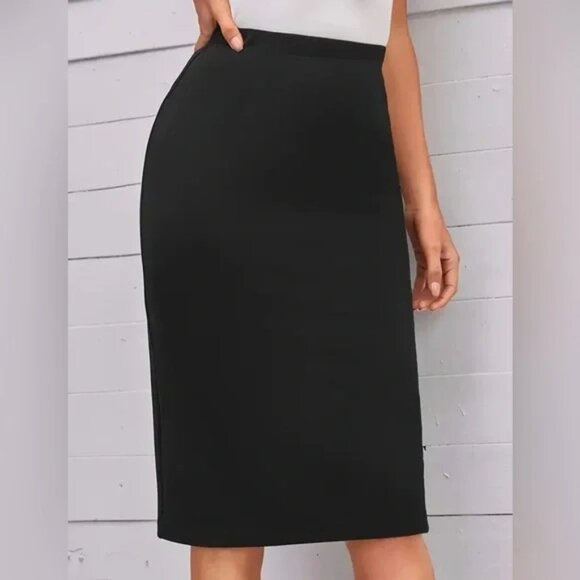 Solid Color Knee Length Sheath Skirt, Elegant High Waist Skirt - Picture 1 of 4